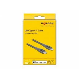 Cablu de date si incarcare USB Type-C la Lightning MFI Gri 2m, Delock 86632