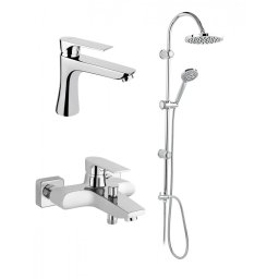 Set FERRO SQUARE & RONDO 3in1 Baterie cada-dus + Baterie lavoar + Coloana de dus cu dus fix si dus mobil culisant