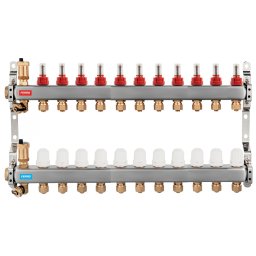 Distribuitor/colector 1" din inox 11 circuite cu debitmetre si robineti termostatati