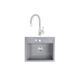 Set chiuveta Ferro granit gri , 1 cuva 580x480 cu baterie flexibila Ferro gri