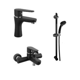 Pachet 2 baterii Ferro ,cada/dus,lavoar+Set dus mobil, negru mat BAG1BL-2BL-KIT6025