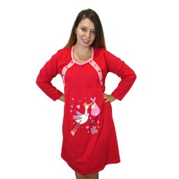 Camasa de alaptare Baby Birds, Red, Maneca Lunga