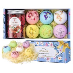 Set cadou arome fervescente de baie Homasy HMBY084, 6 arome diferite si petale de trandafir