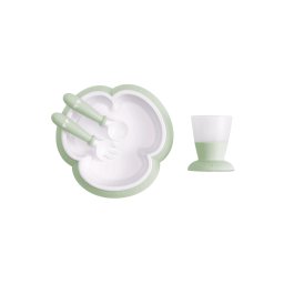 Set hranire: farfurie, lingurita, furculita si pahar pentru bebe, Powder Green