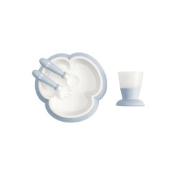 Set hranire: farfurie, lingurita, furculita si pahar pentru bebe, Powder Blue