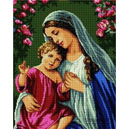 Set goblen cu diamante, cu sasiu, Fecioara Maria si Iisus, 40x50 cm