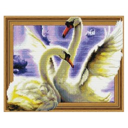 Set goblen cu diamante, cu sasiu, Lebede, 40x50 cm