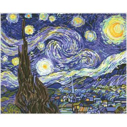 Set goblen cu diamante, fara sasiu, Tablou cu diamante - Noapte instelata (Van Gogh), 41x51cm