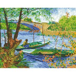 Set goblen cu diamante, fara sasiu, Primavara la pescuit(Van Gogh), 40x50 cm