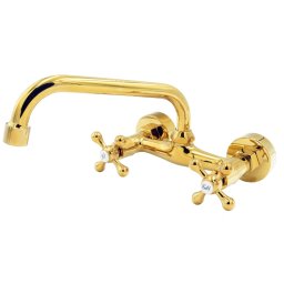 Baterie cu prindere pe perete, dubla comanda, stil cu rozete in cruce , auriu GOLD