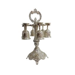 Set 6 mini pocale cu suport, din inox argintat, stil Art Deco