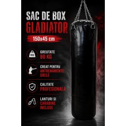 Sac de box Gladiator 150x45 cm Negru Umplut - 80 KG