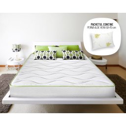 Saltea Ortopedica Green Future Aloe Vera 160x190 cm, memory foam, medie, 18 cm, anatomica, husa cu fibre de bambus tratat cu aloe vera, antialergica