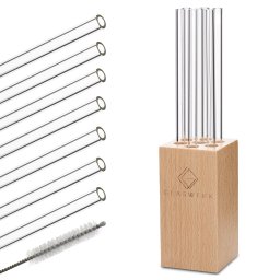 Klarstein Glaswerk Salizzada, paie sticlă, 7 bucăți, 0,8 x 20 cm (Ø x H), suport din lemn, perie (-)