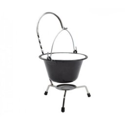 Set pentru servire ceaun, emailat, negru, 0.8 L, suport cromat