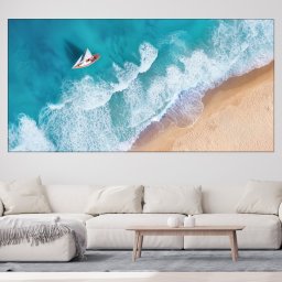 Tablou Canvas Peisaj Marin cu Yacht Prin Valuri Turcoaz PMO135 (Dimensiune LxH: 80x40cm)