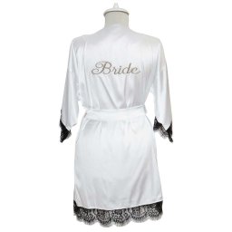 Halat satinat cu dantela Bride, alb - AGB1102