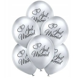 Set 6 baloane latex argintiu chrom Just Married 30 cm