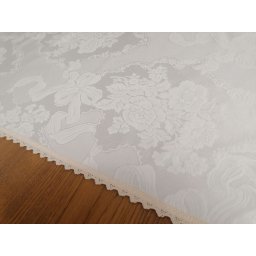 Fata de masa damasc crem, calitate I, cu dantela 90x90 cm