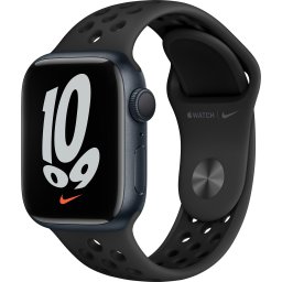 Ceas Smartwatch Apple Watch Nike Series 7, GPS + Cellular, 41mm Midnight Aluminium Case, Anthracite/Black Nike Sport Band