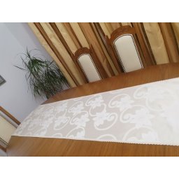 Napron-traversa masa, din damasc crem, calitate I, cu dantela 50x300 cm, doua parti