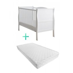 Set Patut Lemn Masiv Noble Alb, 120 cm x 60 cm plus Saltea Cocos Confort II 10 cm Woodies