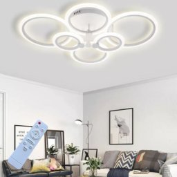 Lustra LED Cercuri Living 6 Brate 100W – Telecomanda IR, 3 Temperaturi, 83cm