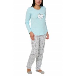 Pijamale dama din bumbac, Kitty, crystal blue (Marime pijama: L)