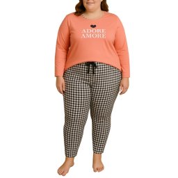 Pijamale bumbac Amore, big size, roz piersic (Marime pijama: 3XL)