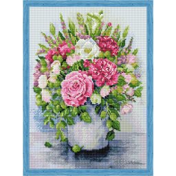 Set goblen cu diamante, cu sasiu, Bujori, 40x50 cm
