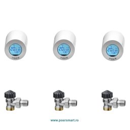 Pachet 3 buc - Cap termostatic POER Smart cu control din internet, cu comanda pornit-oprit centrala si control vocal Google Home si Alexa si Robinet t