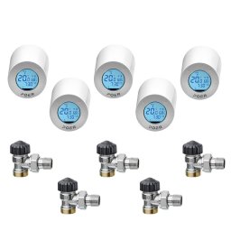 Pachet 5 buc - Cap termostatic POER Smart cu control din internet, cu comanda pornit-oprit centrala si control vocal Google Home si Alexa si Robinet t