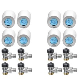 Pachet 8 buc - Cap termostatic POER Smart cu control din internet, cu comanda pornit-oprit centrala si control vocal Google Home si Alexa si Robinet t