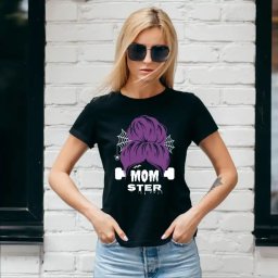 Tricou pentru mamica cu tematica Halloween, cu mesajul amuzant MOMSTER