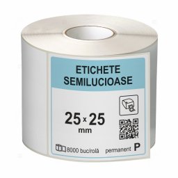 Rola etichete autoadezive semilucioase 25x25 mm, adeziv permanent, 8000 etichete rola