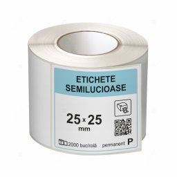 Rola etichete autoadezive semilucioase 25x25 mm, adeziv permanent, 2000 etichete rola