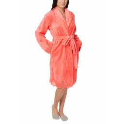 Halat dama cu aplicatii din dantela, Jeannine, bright orange (Marime halat: XL)