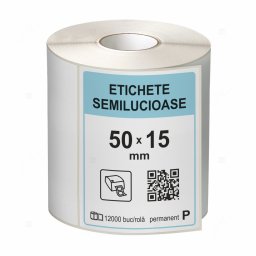 Rola etichete autoadezive semilucioase 50x15 mm, adeziv permanent, 12000 etichete rola
