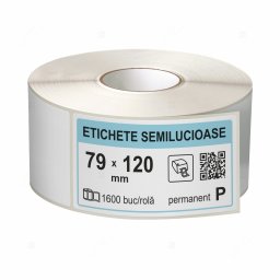 Rola etichete autoadezive semilucioase 79x120 mm, adeziv permanent, 1600 etichete rola