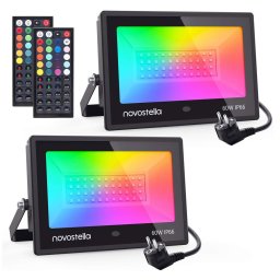 Set 2 proiectoare de podea LED RGB Novostella, Telecomanda, 60W, IP66 Waterproof