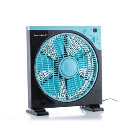 Ventilator de podea Box InnovaGoods, 50 W, Temporizator, trei trepte de viteza, diametru 30 cm, Albastru