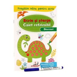 Scrie si sterge. Dinozauri. Caiet refolosibil + whiteboard marker