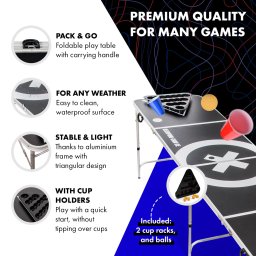 BeerCup Baseliner, set de masă pentru beer pong, audio, suporturi, suport pentru biluțe, 6 biluțe (104)