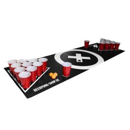 BeerCup Baseliner, covoraș cu suprafață de joc beer pong, audio, suporturi, suport pentru biluțe, 6 biluțe (122)