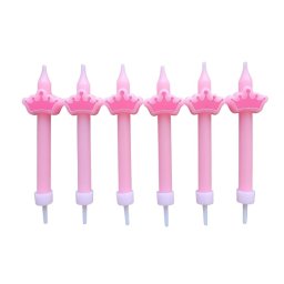 Set 6 lumanari roz cu coroana 8 cm