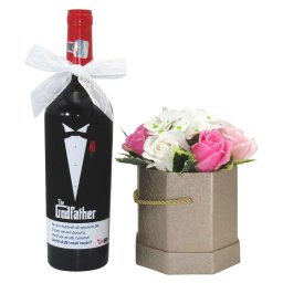 Cadou Cerere Nasi Cununie, The Godfather - sticla vin personalizata & aranjament flori, ALIF11010