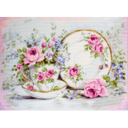 Set goblen de cusut, cu diagrama, Trio cu flori, 30x22 cm