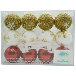 Globuri pentru brad, culoare alb/rosu/auriu, 12 buc/set
