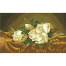 Set goblen cu diamante, fara sasiu, Magnolii pe catifea aurie (Martin Johnson Heade), 66x41 cm