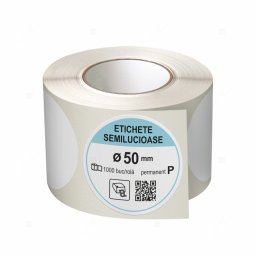 Rola etichete autoadezive semilucioase, rotunde, diametru 50 mm, adeziv permanent, 1000 etichete rola